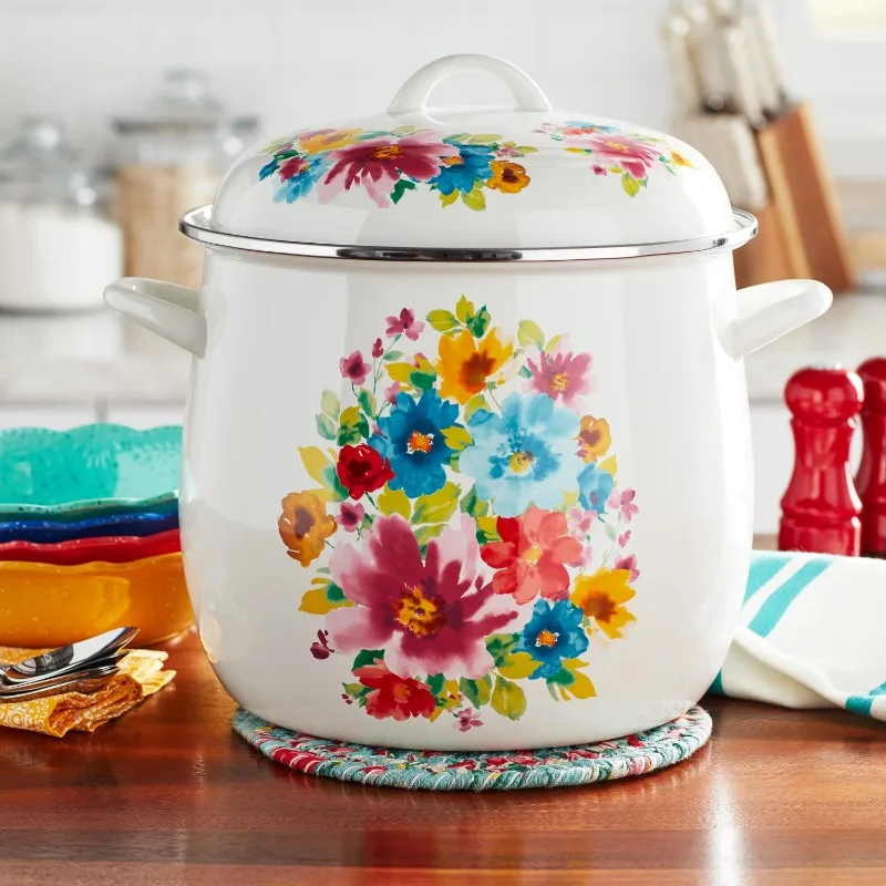 

The Pioneer Woman Breezy Blossom Enamel-on-Steel 12-Quart Stock Pot Casserole Cast Iron Cookware