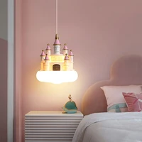Lustres de château de chambre de princesse, lampes de chevet de chambre de fille mignonne, chambre de bébé de dessin animé moderne, lustre de château rose pour enfants 1