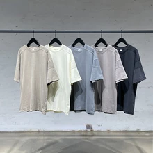 

New Men's Worn Looking Washed-out Lapel Cut Oversize Short Sleeve Retro High Street Fashion Trendy T-shirt 1166