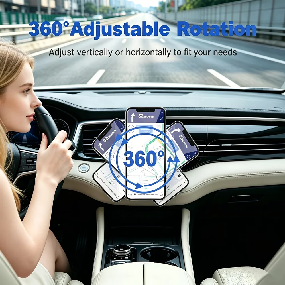 Magnetic Wireless Car Charger with Air Vent Phone Holder Clip