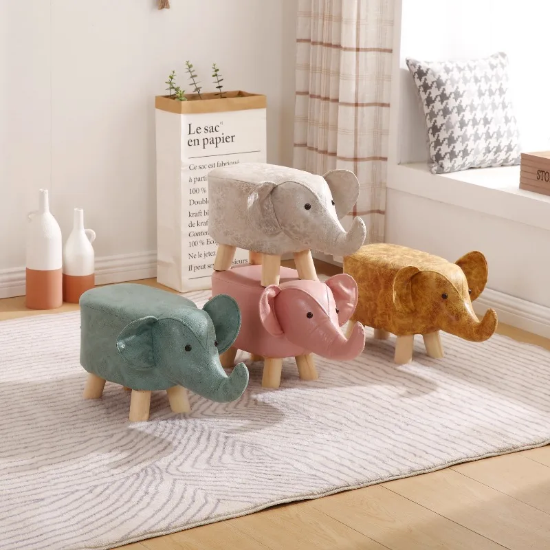 Wholesale Solid Wood Cartoon Stool Animal Stool Ottoman Sofa Door Side Footstool Kids Gaming Bench Living Room Pouf Elephant Dog