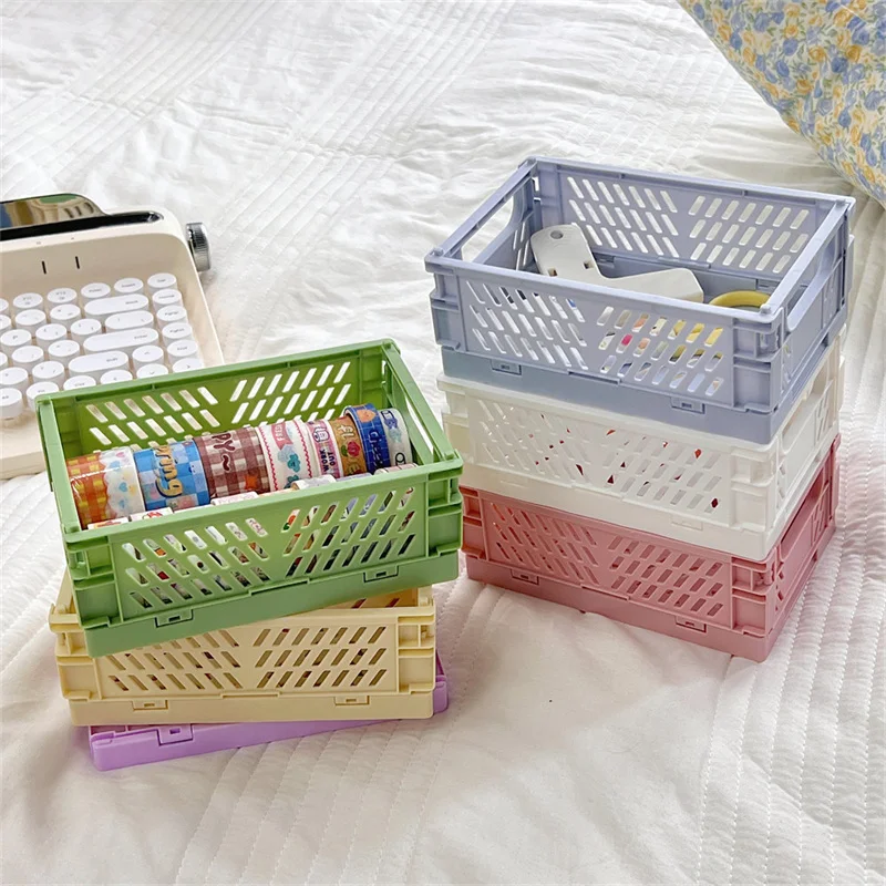Plastic Foldable Storage Crate Folding Box Basket Stackable Cute Makeup  Jewellery Toys Boxes for Storage Box Organizer Portable - AliExpress