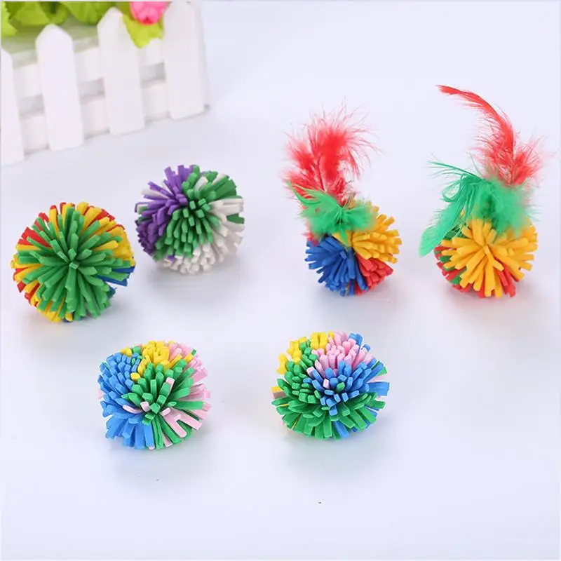 

Bouncy Balls Feather Ball Throwing Toys Elastic Playing Chewing Toy Colorful Pet Exercise Chaase Toy Dog Cat Plush Ball Game