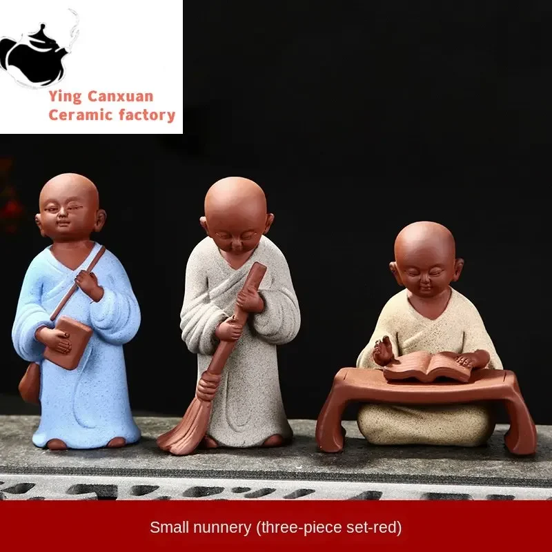 

Chinese Zen Clay Small Monk Character Tea Carve Teaware Tea Set Chinese Style Ceramic Samanera Home Decorations an