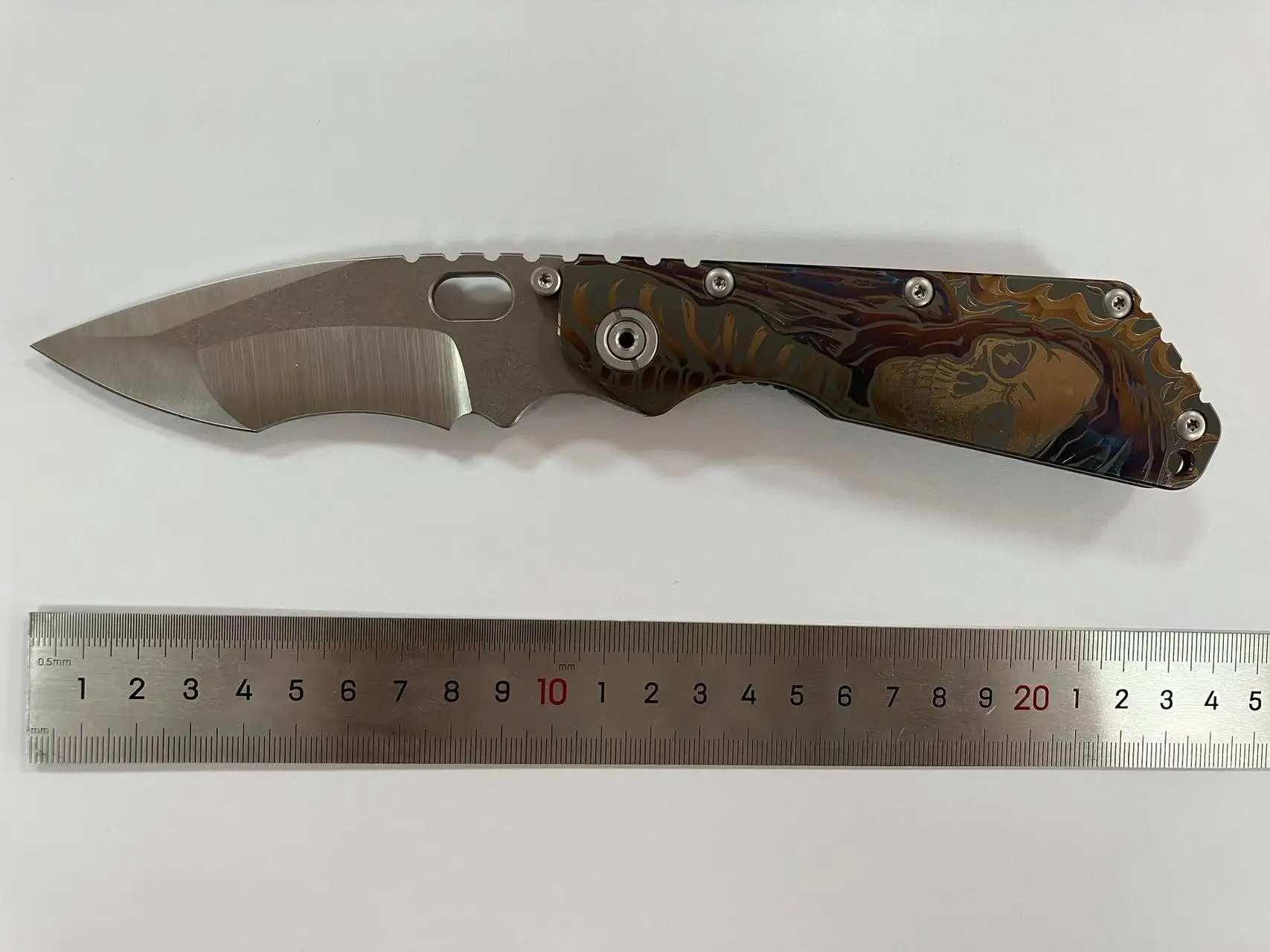 "Skull"CPM 3V Blade Strider SMF MSC Titanium Handle Folding Knife Camping Hunting Tool