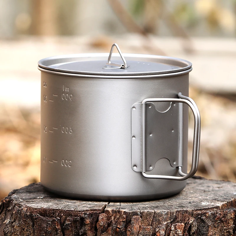 Titanium Pot 1100ml Ultralight Portable Hanging Pot with Lid and Foldable Handle Outdoor Camping Hiking Backpacking Tiartisan