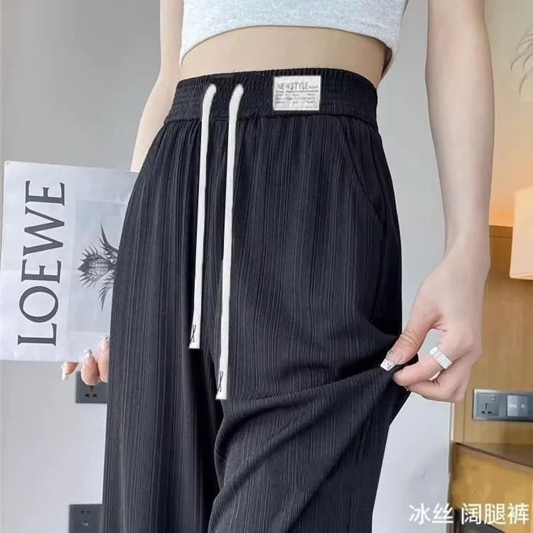 Drawstring wide leg pants black