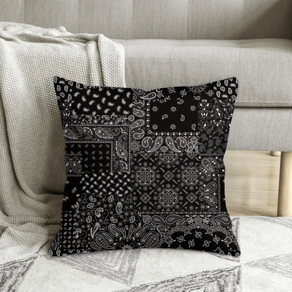 

Black Paisley Bandana Fabric Patchwork Paisley Style Polyester Cushion Cover For Home Decorative Washable Cojines Decorativos