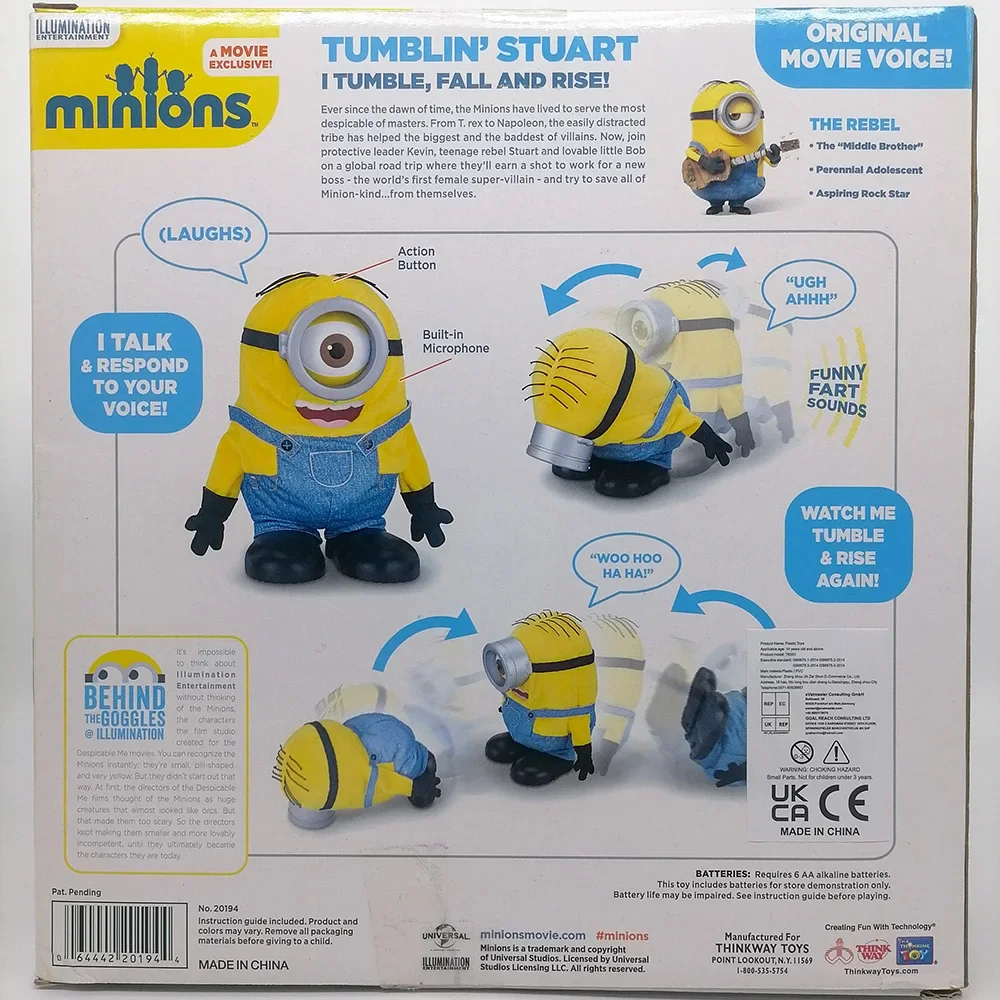 Minions Anime Movie Despicable Me Laughs Tumbling Stuart Electric Tumble Fall Rise Plush Figures Kids Birthday Gifts
