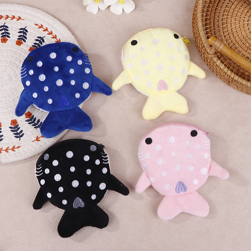 New Cartoon Plush Shark Coin Purse Zero Wallet Plush Animal Wallet For Kids Zipper Coin Bag Cute Pendant Data Cable Bag Gift