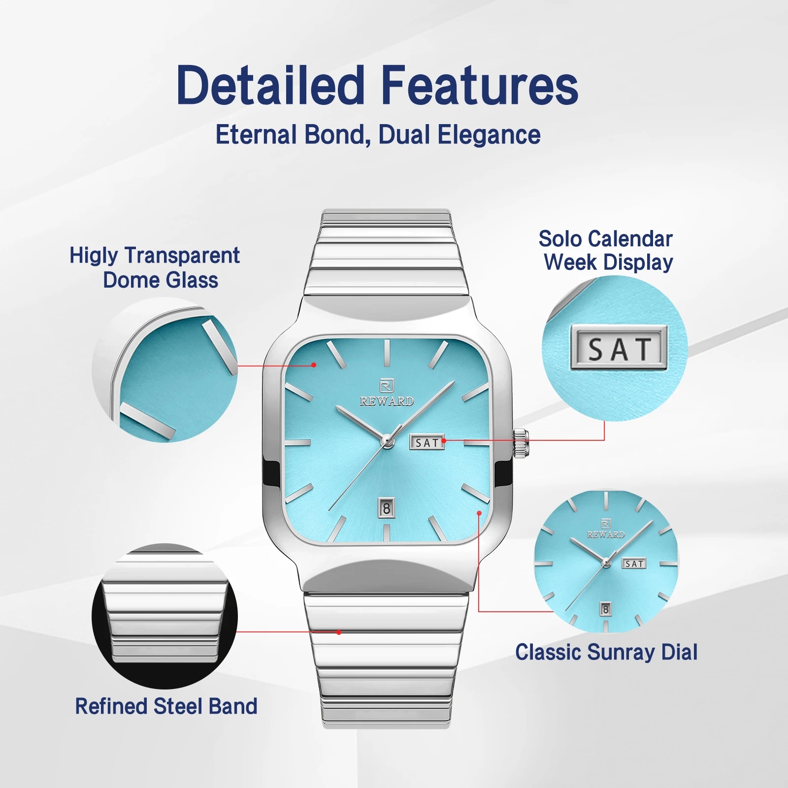 REWARD Fashion Quartz Couple Watches Calendar Week Display Top Brand Watch For Men Women Waterproof Stainless Steel Wristwatch