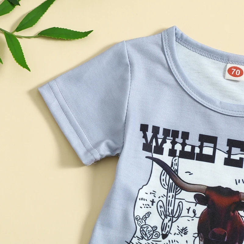 Description Picture 5 of itemToddler Baby Boy Western Clothes Short Sleeve Cartoon Letter Print T-Shirt Shorts Set
