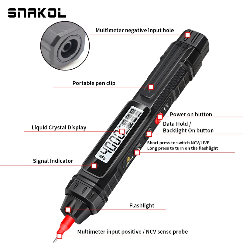 Smart Digital Multimeter 4000 Counts Non Contact High Precision Voltage Detector Pen Auto Range Capacitance OHm NCV Tester 6