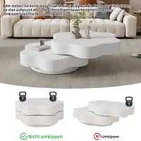Table basse en forme de fleur 74,8*67,5*31cm, plateau supérieur 360 °   Table basse pivotante pour salon, double plateau, 2 niveaux de rangement, capacité totale recommandée 30 kg, MDF, blanc crème 6