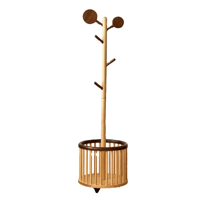 French retro solid wood children's coat rack floor-to-ceiling movable small apartment bedroom living room