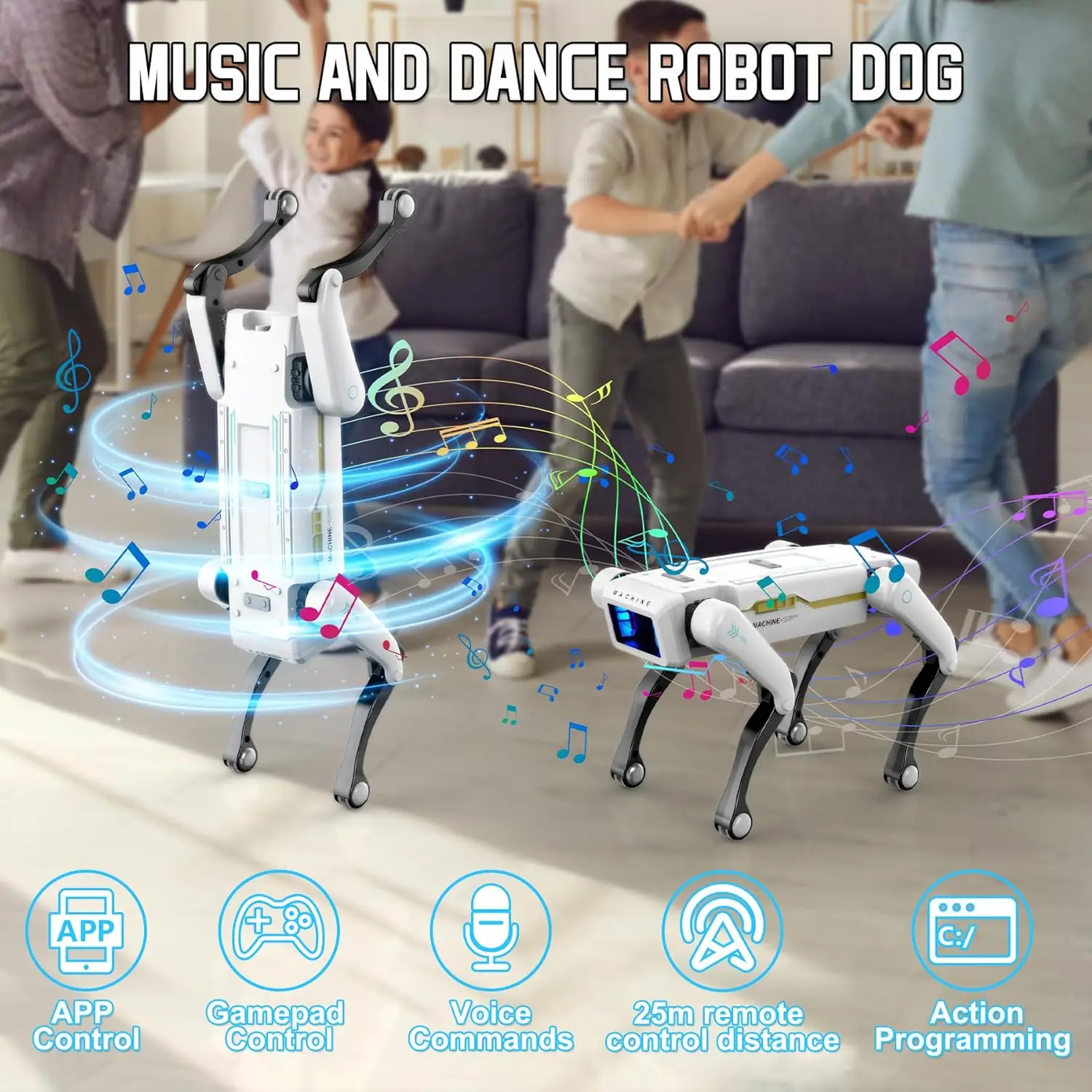 Robot chien télécommandé de face, jouet interactif éducatif pour enfant avec capteurs