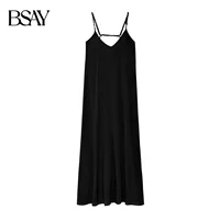 BSAY Dress for Women Fashion Summer New 2025 Solid Fold Backless Sling Sleeveless Midi Dresses Chic Female French Evening - Image 2