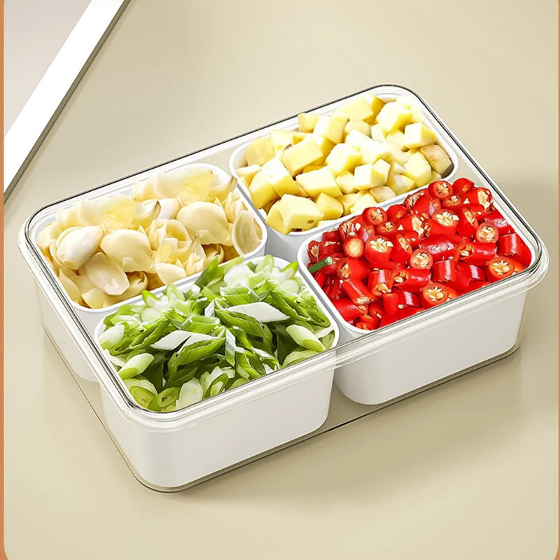 Refrigerator Storage Box 2/4/8 Grid Vegetable Fruits Appetizer With Lid Sectional Nuts Candy Snack Serving Tray Fridge Organizer