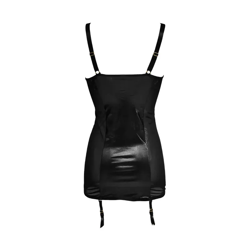 Black Women's Soft Thin PU Leather Gauze Lace Long Sexy Bustier with Removeable Garter Belt Sexy Lingeries SH057