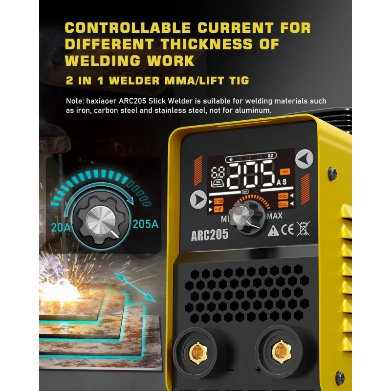 Actual 205A Stick Welder, [Friendly Large LED Dispaly] Synergy 2 In 1 MMA/Lift TIG Welding Machine Dual Voltage ARC Welder Kit 4