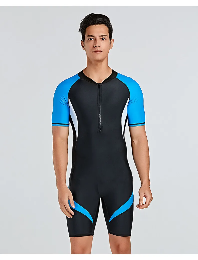 Men's Short Sleeve Swimsuit One-piece Thin Swimwear Quick-dry Sun Protection Clothes Beach Swimming Snorkel Surf Bath Suit