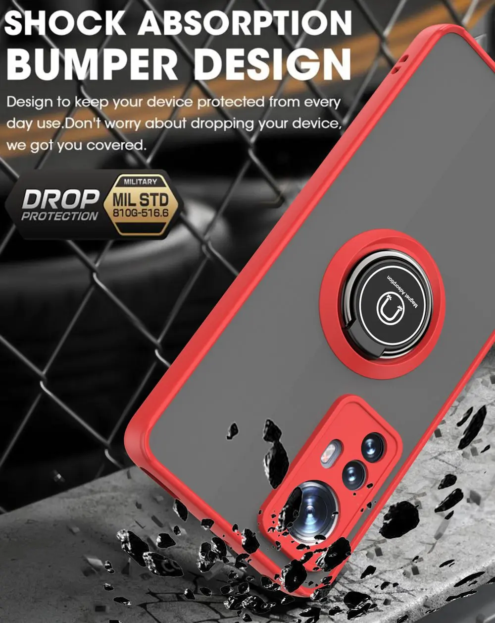 Durable Magnetic Ring Shockproof Case with Hard Back Cover
