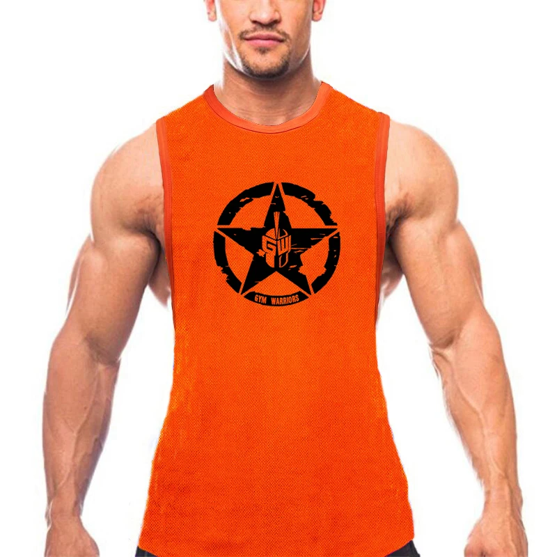 Mens Fitness Running Vest Mesh Breathable Sleeveless T-Shirt Graphic Print Gym Bodybuilding Muscle Exercise Tank Top