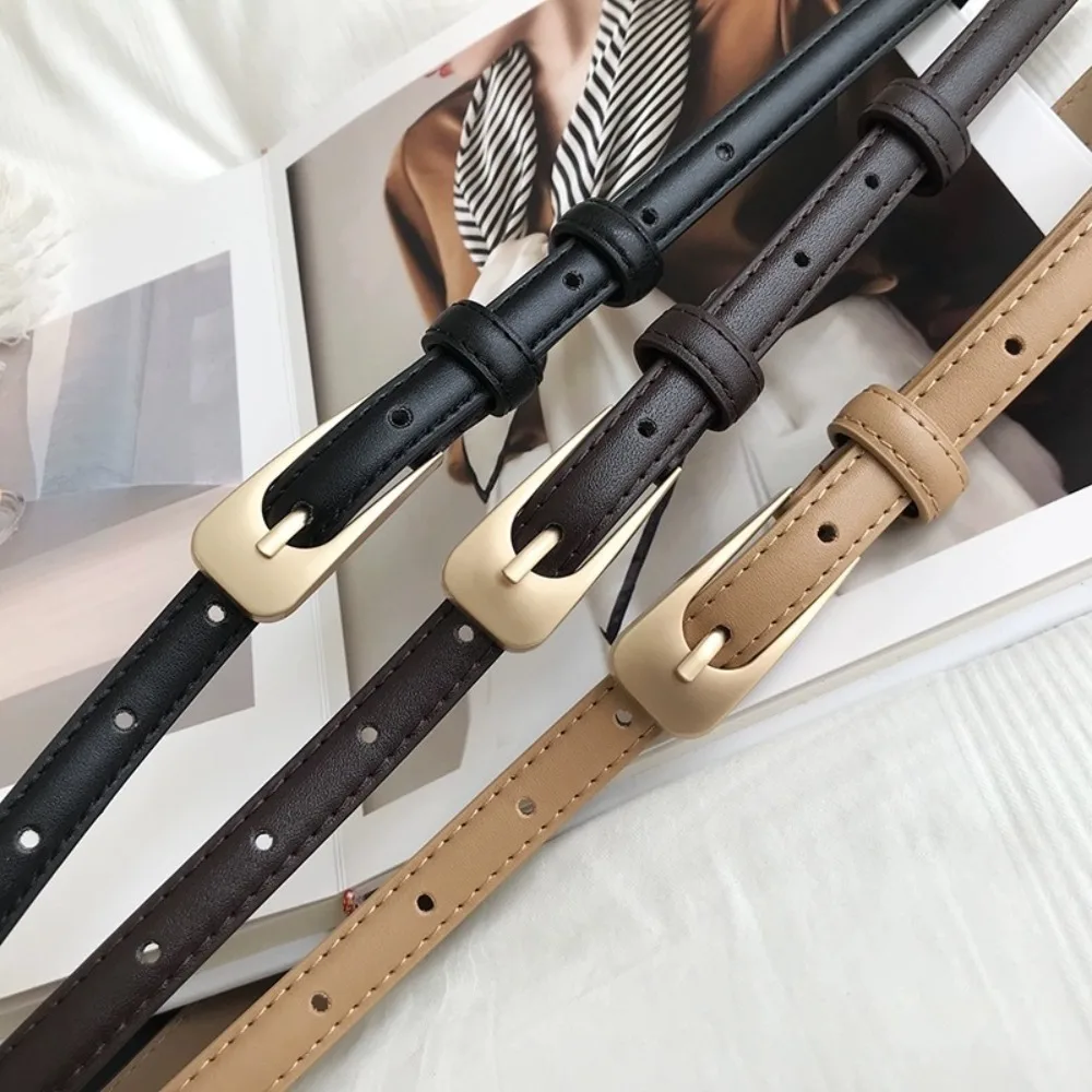 Alloy Thin Belt Simple Square Buckle Waist Belt PU Leather Waistband Adjustable Waist Strap Thin Waist Belt Girl