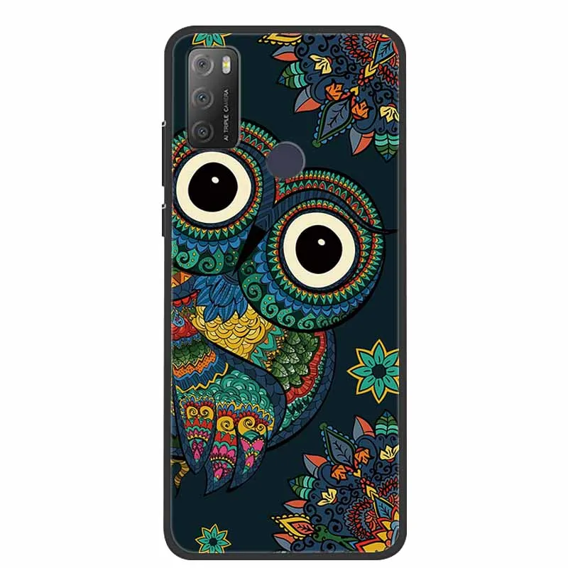 Charming Cat & Floral Design Silicone Phone Case, Black 6.52''