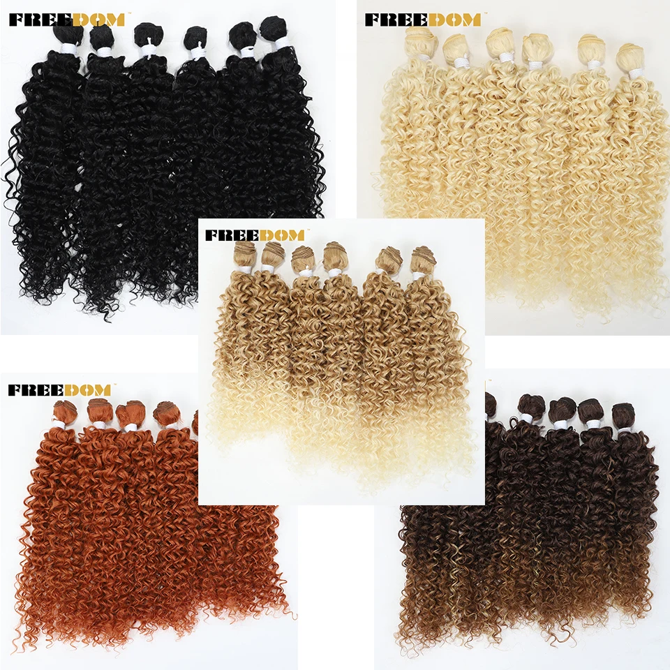 FREEDOM Synthetic Afro Kinky Curly Hair Extensions 22 24 26 inch 6PCS Hair Bundles Weave For Women Ombre Brown Blonde Fake hair extensions
