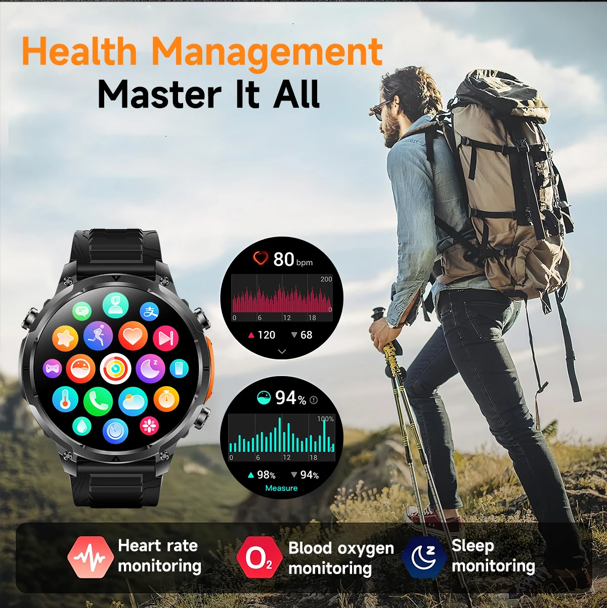 LIGE New Military T-Rex 3 Ultra 720mAh Men Smart Watch Compass Waterproof Flashlight Heart Rate Sports Watches AMOLED Smartwatch