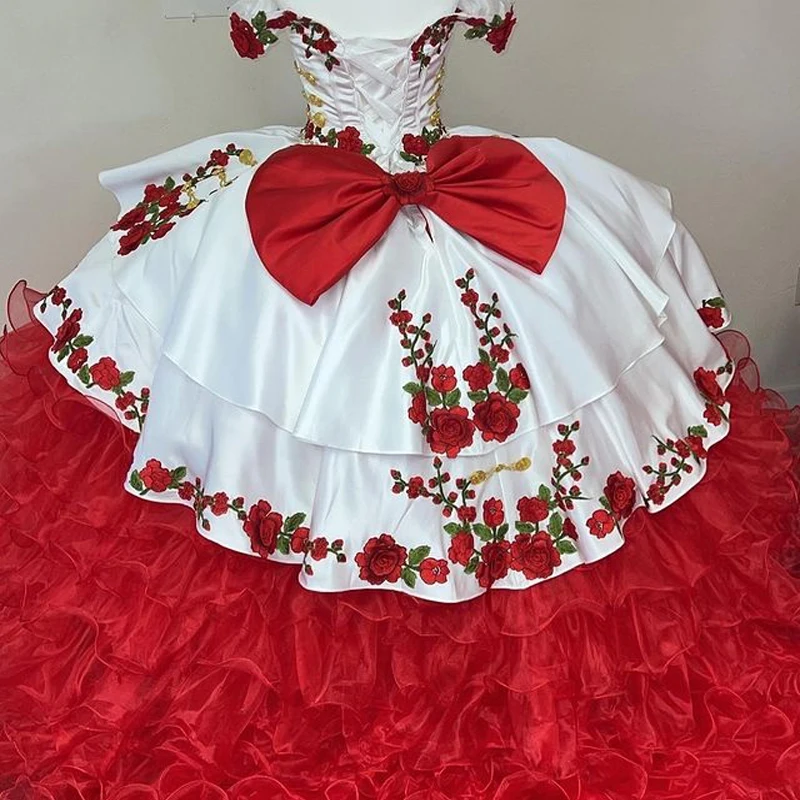 White Ruffles Princess Quinceanera Dresses Sparkly Sequins Embroidery  Floral Corset Charro bestidos de 15 años de moda - AliExpress