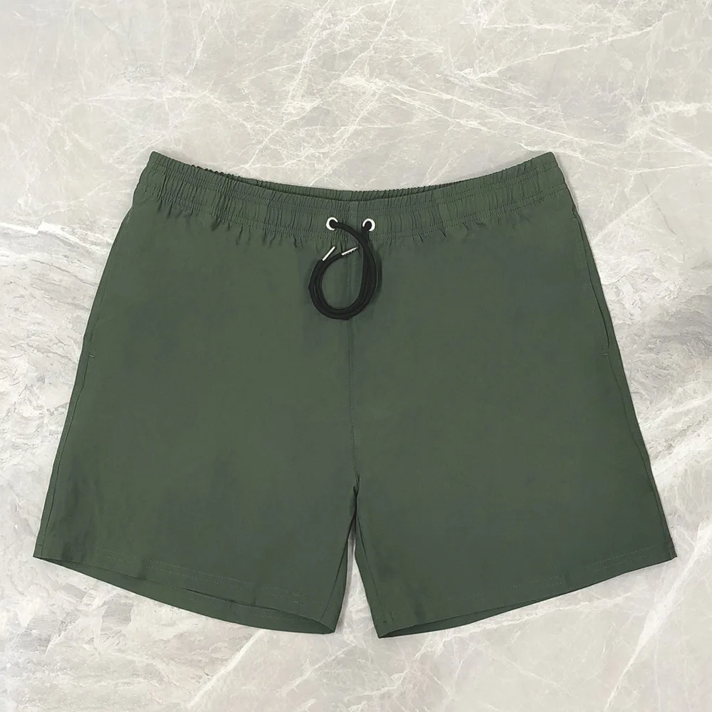 Men's Surf Short Pants Elastic Quick-drying Beach Pants Leisure Solid Color White Black Summer Sport Swimming Drift Wear