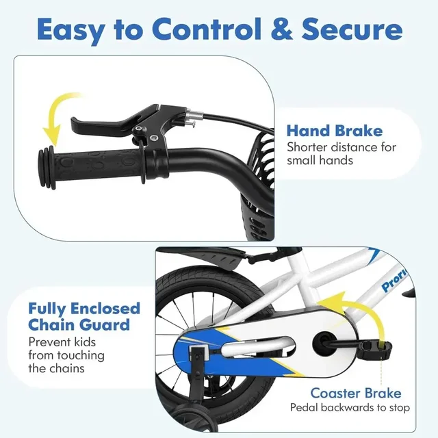 Children's Bikes for Ages 3-8, 12-20 Inch, with Removable Training Wheels, Handbrake, and Rear Brake, Including Basket