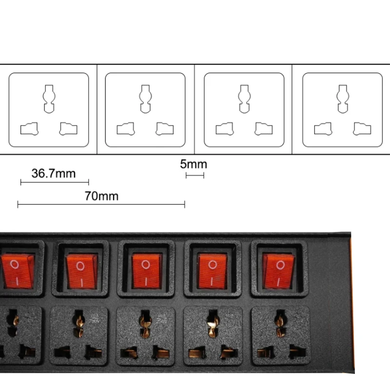 8 каналов, 10 А, универсальная розетка PDU 4000 Вт, удлинитель высокой мощности для сетевого шкафа, переключатель из алюминиевого сплава, удлинитель 2 м