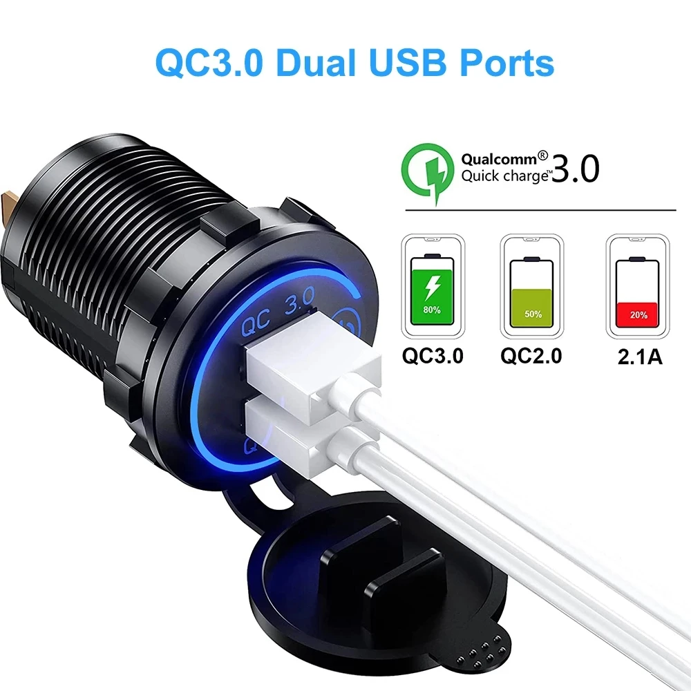 Chargeur Double USB Pour Voiture Avec Voltmètre LED - 12V/24V - Affichage Vert - Charge Rapide 5V 2.1A/1A