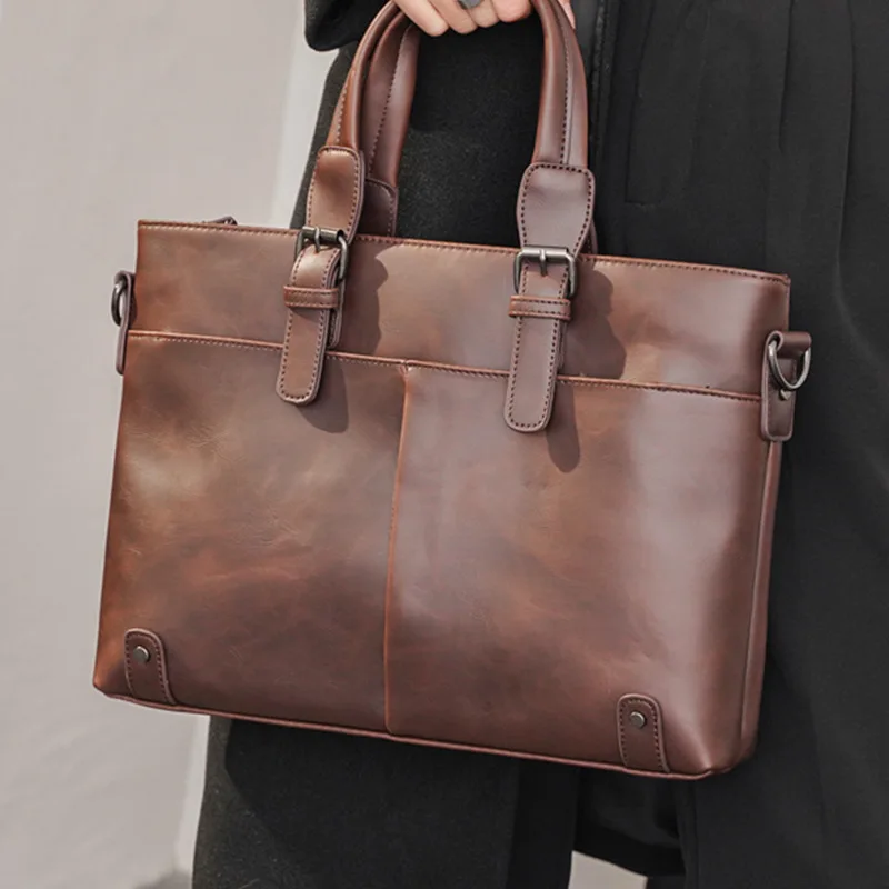 남성용 빈티지 PU 가죽 크로스바디 핸드백, 숄더 스트랩 핸드백, 대용량 서류 가방, 패션 