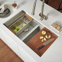 Stainless Steel Double Bowl Undermount Kitchen Sink with Workstation Ledge Cutting Board Colander 2
