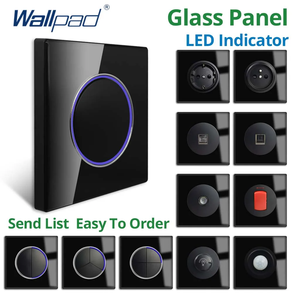 Wallpad-Black-Glass-Panel-Large-Circle-Blue-LED-Indicator-Push-Button ...