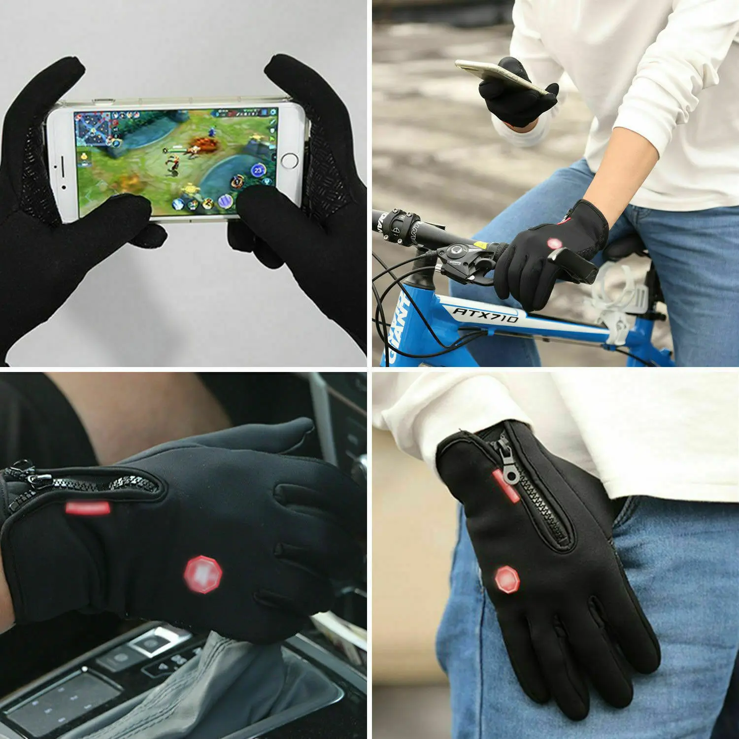 Outdoor Winter Touchscreen Warm Gloves Water Resistant Windproof Anti-Slip Sports Gloves for Cycling Skiing Sports Adjustable