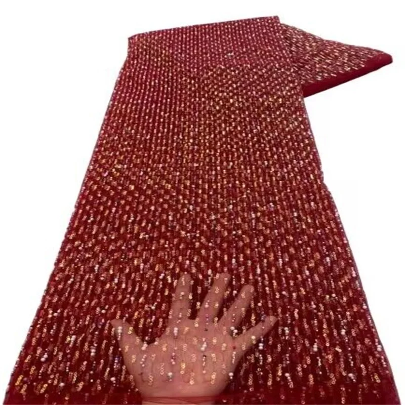 

Кружевная ткань 2023 красная эксклюзивная французская Свадебная кружевная ткань с блестками роскошная кружевная ткань с 3D блестками и бисером