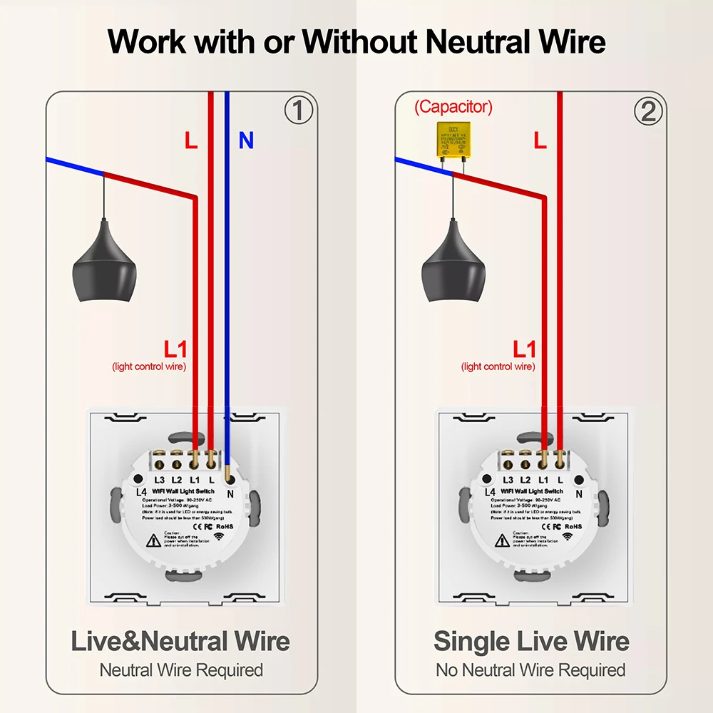 BONDA Smart Switch Alexa RF433 No Neutral Tuya Control Works With Google 1/2/3 Gang Smart Life Home Light WiFi Touch Switches 86_voghion.com