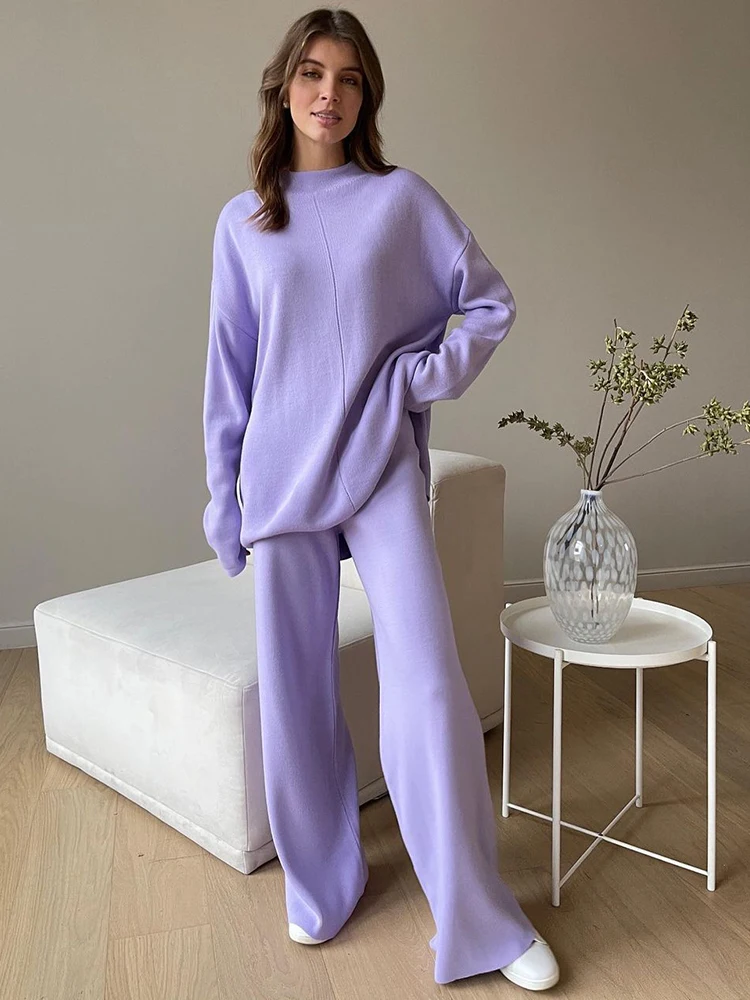 جديد بلوزه واسعه بهاينك بنطلون فضفاض شتوي ملابس قطعتين شتويه اناقه ازياء ترند