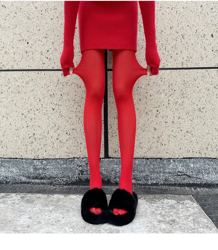 Talenza Superelastische große Damenstrumpfhose, rote Farbe, schlankmachende Leggings für Frühling, Herbst und Winter – Detail 21