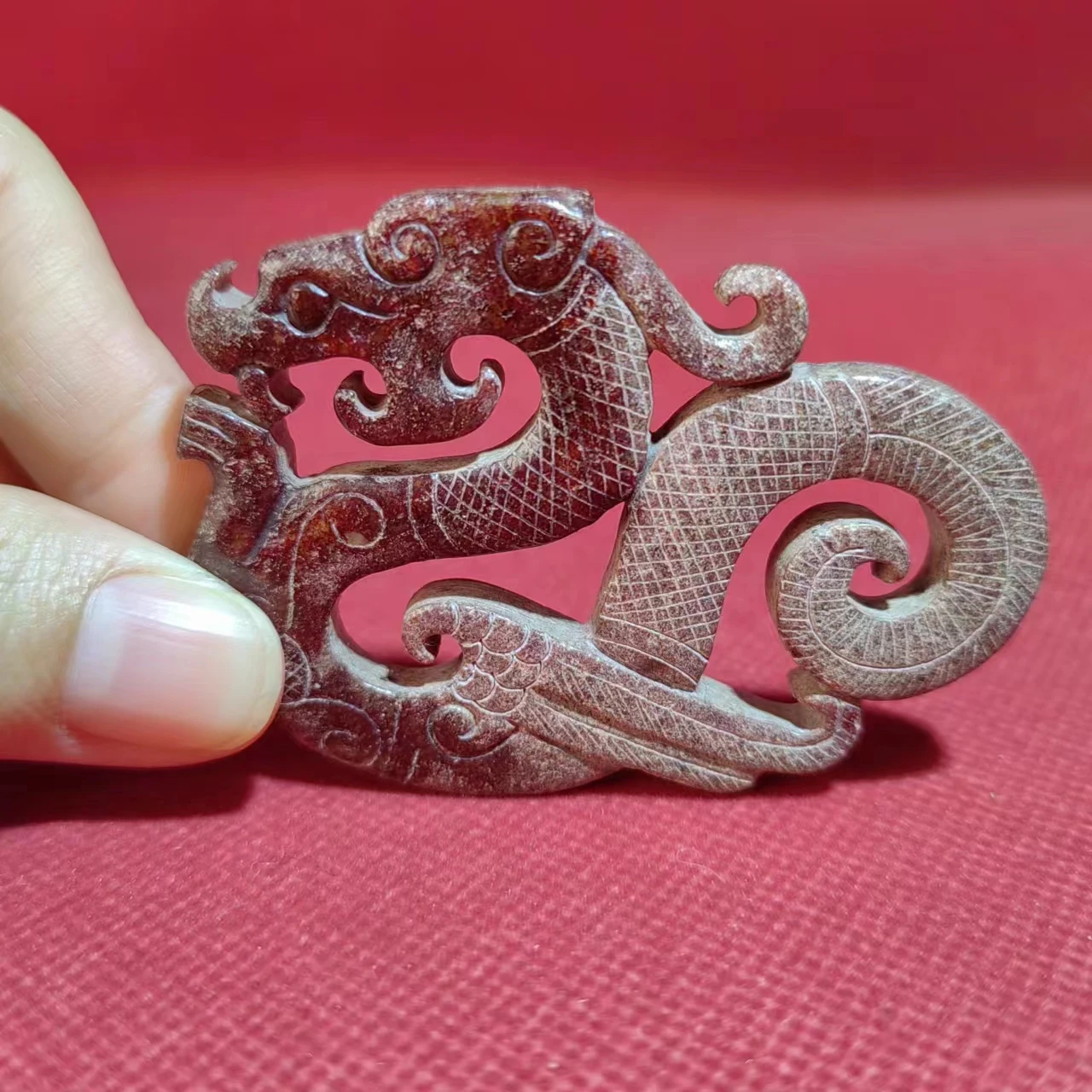 1 Pz/Lotto Naturale Hetian Jade Dragon E Phoenix Ciondolo Old Jade Red Mountain Culture Antichi Accessori Da Collezione Taki