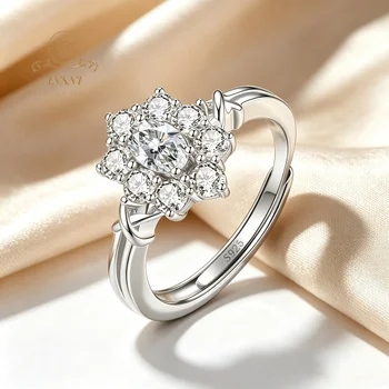 Anello in Argento S925, Gioiello Femminile di Lusso Leggero ed Economico, Anello a Forma di Girasole con Diamanti, Ipoallergenico