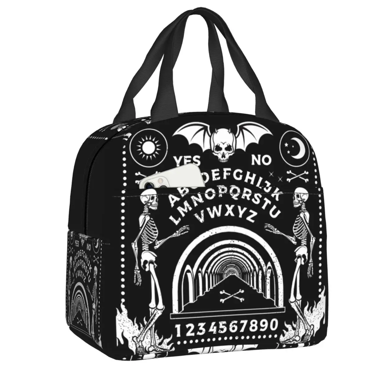 

Ouija Board With Skeletons Occultism Insulated Lunch Bag for Women Halloween Thermal Cooler Bento Box Office Picnic Travel