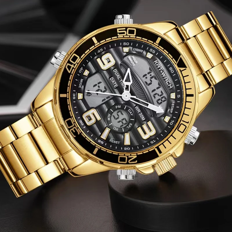 KAT-WACH Original Luxury Watches Men Fashion Stainless Steel Chronograph Sport Waterproof Quartz Watches Clock Free Shipping