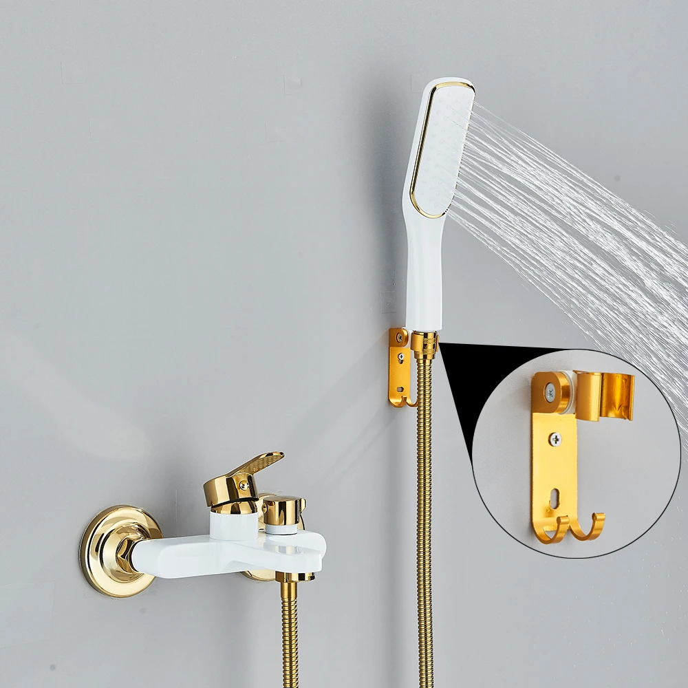 POIQIHY Black Golden Bathtub Shower Set Wall Mounted Gold White Bathtub Faucet Bathroom Cold and Hot Bath Shower Mixer Taps 3