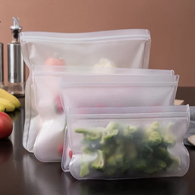 Accessoires de cuisine, sac en Silicone pour fruits et légumes, sac scellé réutilisable pour conservation des aliments au réfrigérateur, sac à fermeture éclair pour le stockage des aliments 5